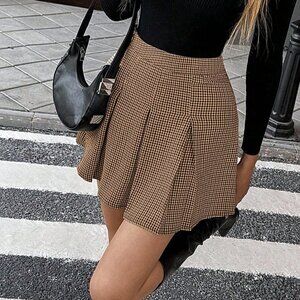 Multicolor Plaid Casual Women's Minimalist Pleated Short Skirt